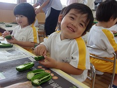 2歳　ピーマンの種取り